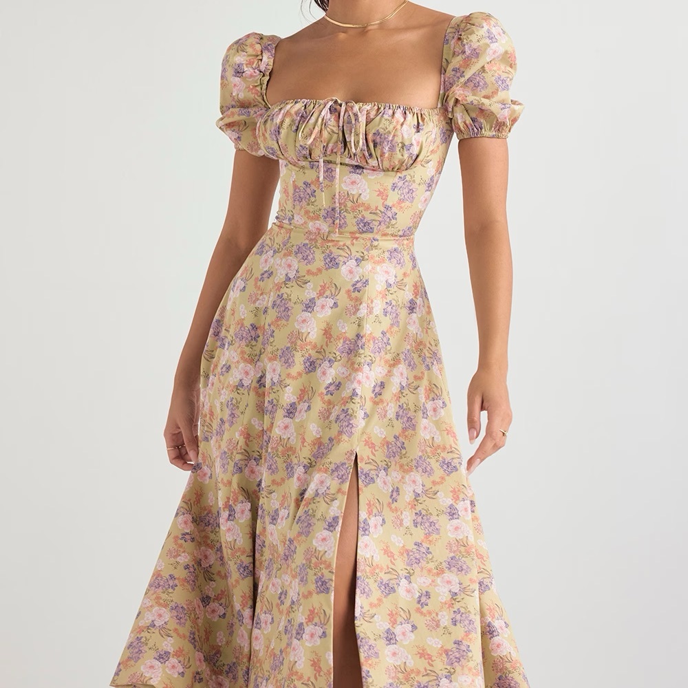 HOUSE OF CB 'Tallulah' Peony Print Puff Sleeve Midi Sundress